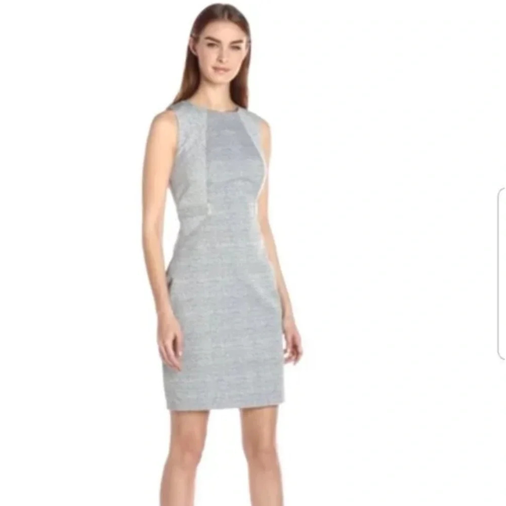 Calvin Klein Classic Gray White Preppy Faux Belt Career Wear Sheath Dress Size 4